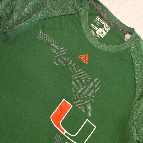 adidas Tops - Adidas‎ Ultimate Tee Green University of Miami Hurricanes U Logo T-Shirt  M